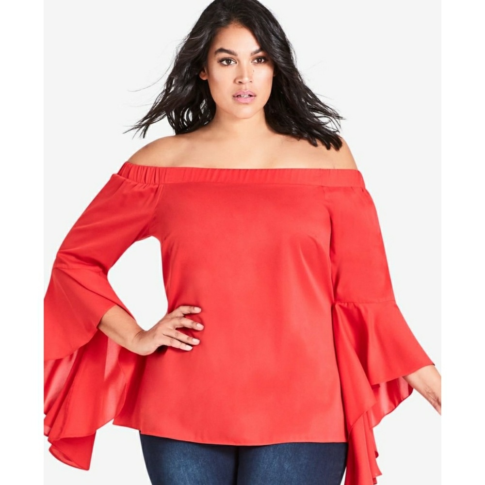 CITY CHIC Red Romantic Sleve Top from Macy's